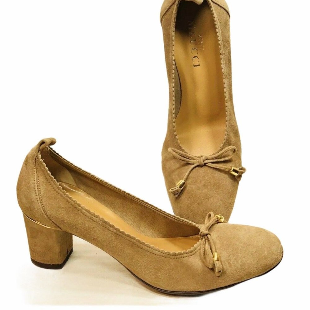 Sesto Meucci Suede Leather Gold Trim Shoes Pumps - Picture 2 of 12